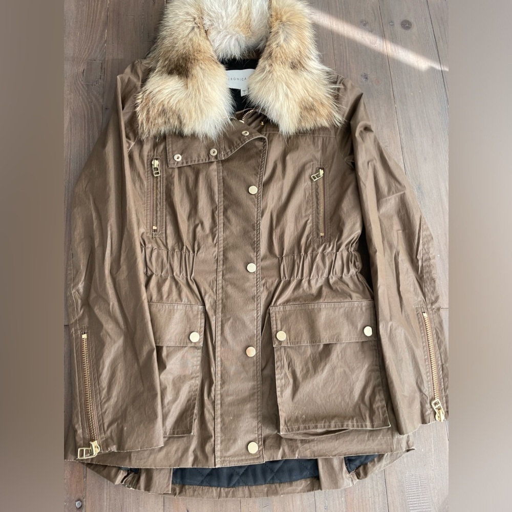 Veronica Beard brown coyote fur utility jacket